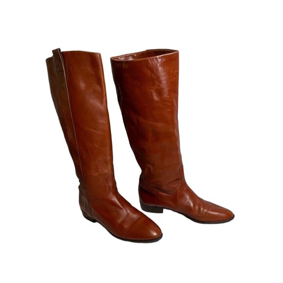 Vintage Saks Fifth Ave Brown Leather Tall Riding Boots Size 9AA - Picture 1 of 12